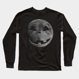 Moon Pumpkin Face Funny Halloween Design Long Sleeve T-Shirt